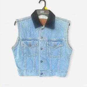 Mason Light Blue Denim Vest with Black Corduroy Collar